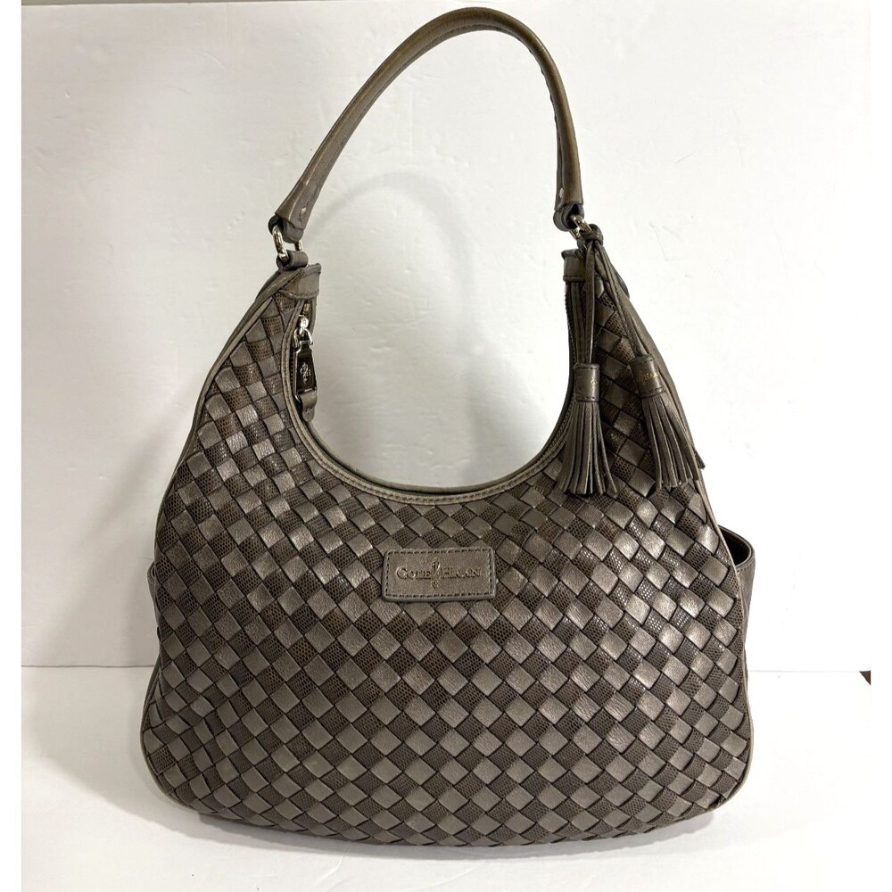 Cole Haan Women's Woven Leather Metallic Taupe Hobo Shoulder Bag